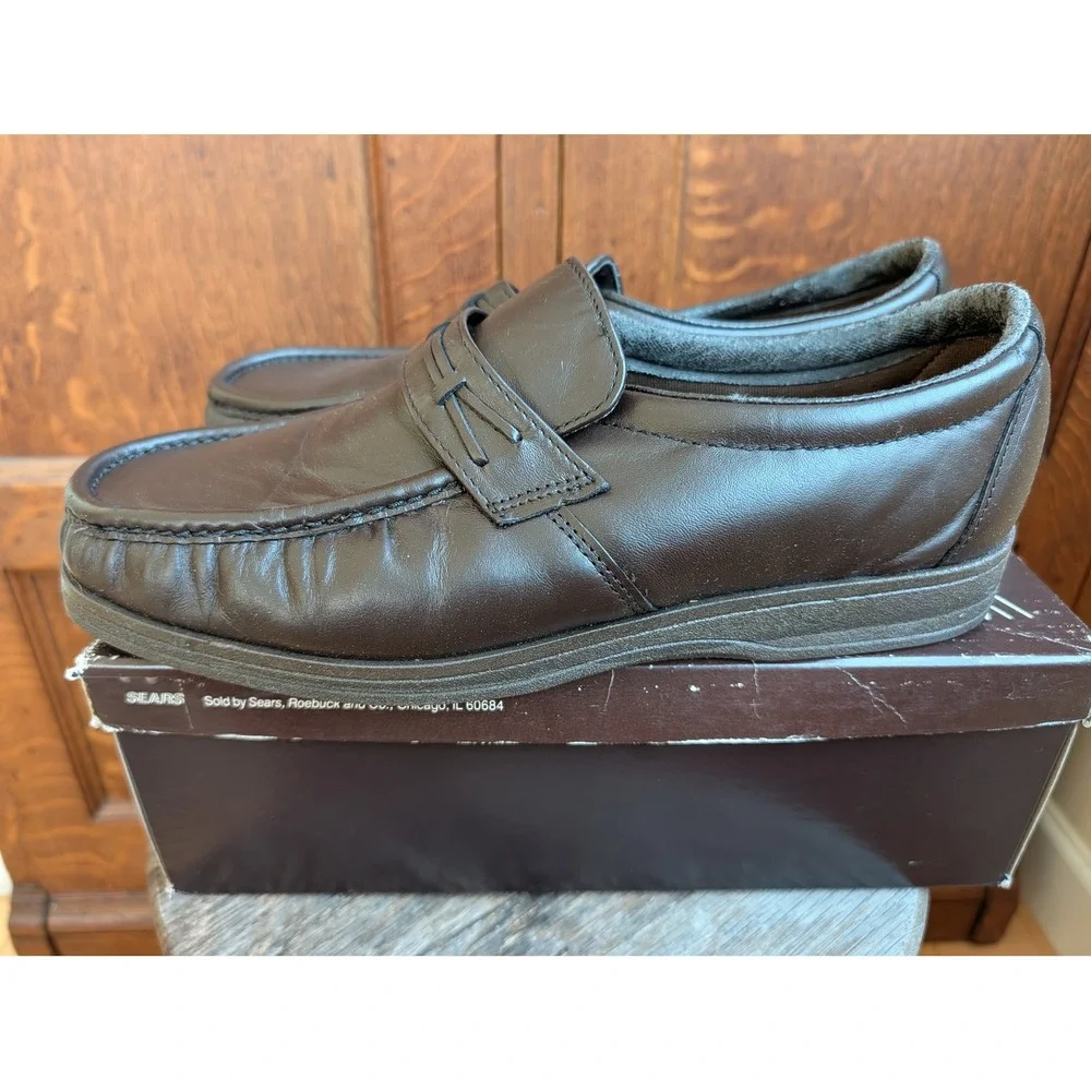Vintage Wonderlite Sears Mens Brown Loafers Slip On Shoes 11 3E Wide 77392